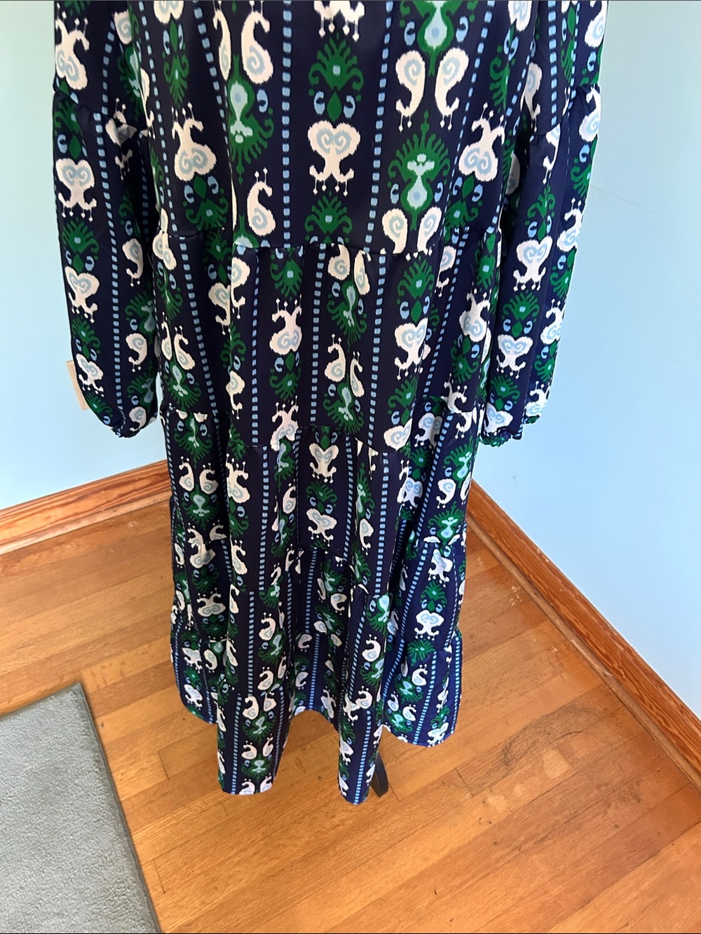 Women’s Navy Green White Printed Midi Dress - Picture 4 of 10